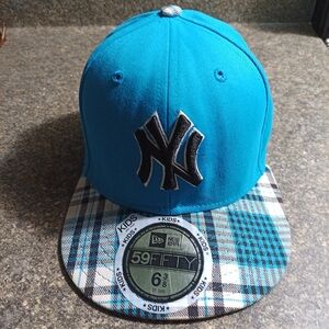 New Era Kids New York  Yankees Blue Plaid Baseball Fitted Cap Sz 6 3/8